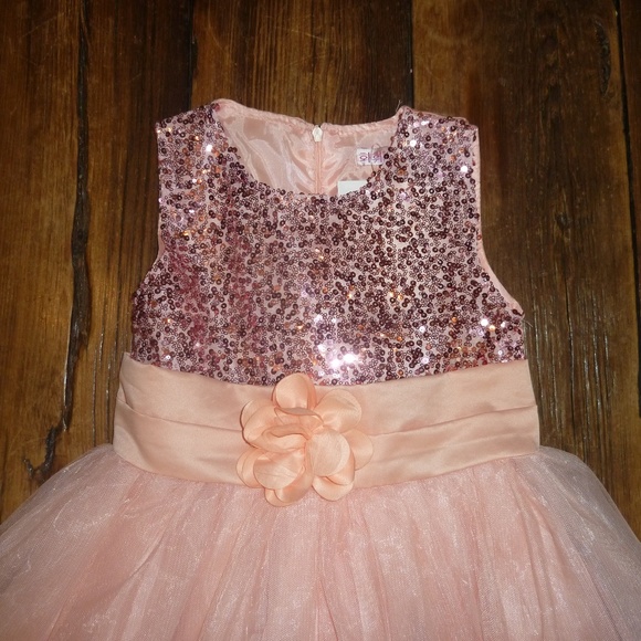 Sequin Princess Dress Bodice Tulle Skirt & Sash Coral Fancy Formal Sparkly 9/10 - Picture 2 of 6